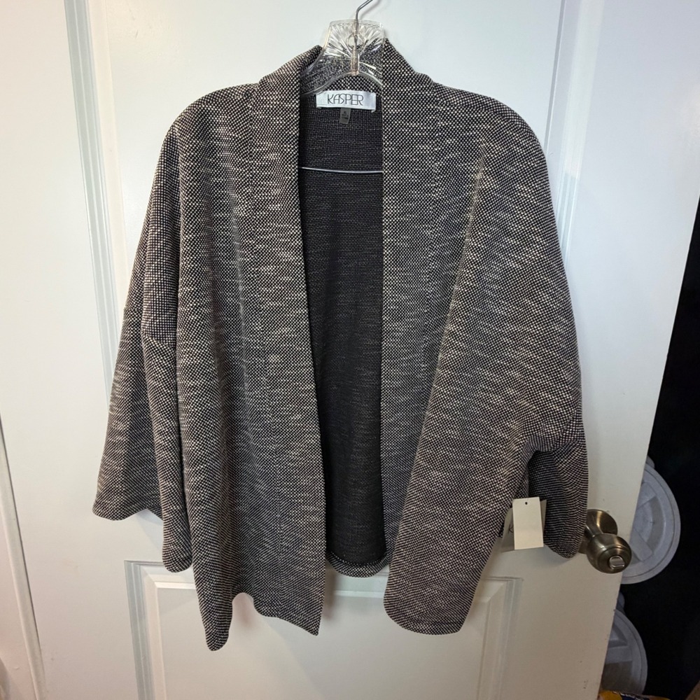 Kasper Women Cardigan Open Front Black White Knit NWT XL